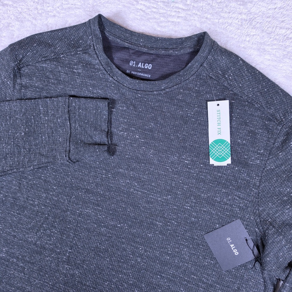 NEW 01.Algo Denver Performance Thermal Crew Mens XL Black L/S Waffle Knit